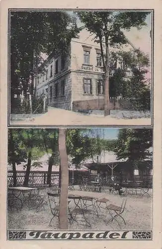 alte orig. AK Taupadel b Nobitz Schmölln Saara Altenburg Gößnitz Kauritz Großstöbnitz Gasthof zu Taupadel Gartenansicht Biergarten Vorkrieg