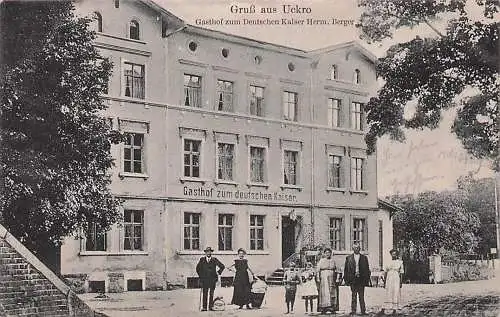 alte orig. AK Uckro b Luckau Dahme Mark Lübben Golssen Drahnsdorf Kemlitz Zieckau Hohenbucko Gasthof zum deutschen Kaiser Bes. Herm. Berger 1915 Vorkrieg