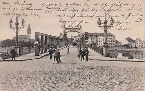 alte orig. AK Crossen a. Oder Krosno Odrzańskie Neumark b Grünberg Zielona Góra Naumburg a. Bober An der Oderbrücke 1916 Vorkrieg