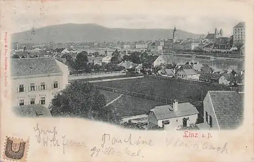 alte orig. AK Linz a. Donau Oberösterreich Dachpanorama Häuser 1901 Vorkrieg