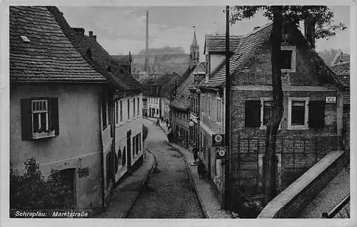 alte orig. AK Schraplau b Wansleben Halle Saale Eisleben Amsdorf Stedten Erdeborn Röblingen Marktstrasse Olex Olexol Schild an Haus Vorkrieg