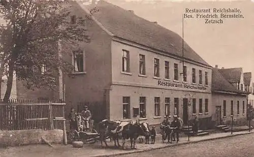 alte orig. AK Zetzsch b Hohenmölsen Wählitz Profen Bösau Teuchern Granschütz Zeitz Weißenfels Gasthaus Restaurant Reichshalle Bes. Friedrich Bernstein Lindenstrasse Nr. 21 Vorkrieg