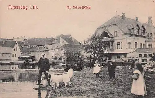 alte orig. AK Fürstenberg Havel b Lychen Templin Gransee Szene am Schwedtsee Vorkrieg Verlag W. Holz