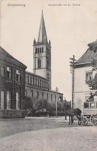 alte orig. AK Oranienburg b Kremmen Birkenwerder Velten Oberkrämer Havelstrasse m. Postkutsche 1907 Vorkrieg