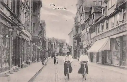 alte orig. AK Peine b Hannover Braunschweig Breitestrasse Laden Geschäft B. Radek u. Peiner Warenhaus v. Carl Bartels 1908 Vorkrieg