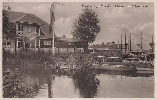 alte orig. AK Fürstenberg Havel b Lychen Templin Gransee Clubhaus am Schwedtsee 1933 Vorkrieg Verlag P. Fielitz Fürstenberg Havel