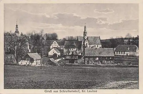 alte orig. AK Schreibersdorf Pisarzowice Schlesien b Lauban Görlitz Wünschendorf Günthersdorf Geibsdorf Ortsrand Häuser 1930 Vorkrieg