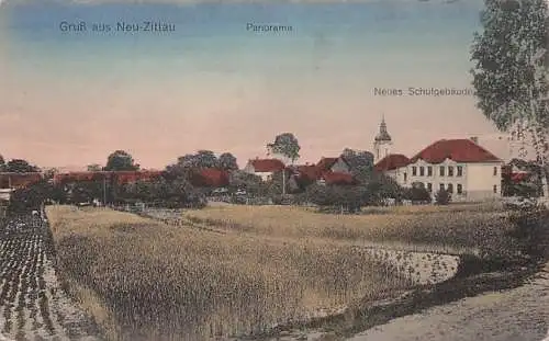 alte orig. AK Neu-Zittau Neu Zittau b Gosen Erkner Woltersdorf Wernsdorf Müggelheim Panorama Neues Schulgebäude Vorkrieg