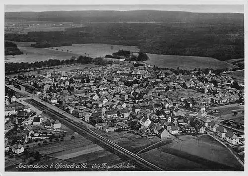 alte orig. AK Heusenstamm b Offenbach a. Main Rodgau Dreieich Dietzenbach Mühlheim Obertshausen sehr detailgenaue Fliegeraufnahme 30er Jahre RLM Vorkrieg