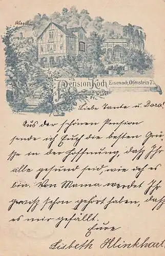 alte orig. AK Eisenach Thüringen Pension Koch Ofenstein No. 7 1906 Vorkrieg