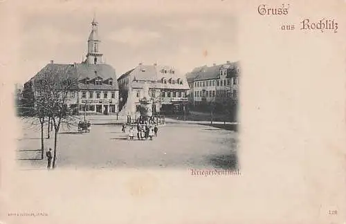alte orig. AK Rochlitz b Zettlitz Geithain Colditz Königsfeld Wechselburg Marktplatz mit Kriegerdenkmal ca. 1905 Vorkrieg