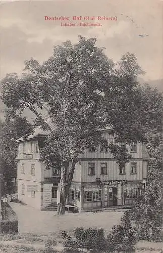 alte orig. AK Bad Reinerz Duszniki-Zdrój Schlesien Weistritz Glatz Rückers Kudowa Gasthaus Deutscher Hof Inh. Bilolaweck 1911 Vorkrieg