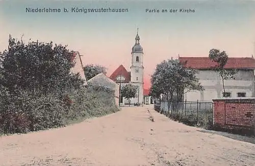 alte orig. AK Niederlehme b Wildau Königs Wusterhausen Senzig Zernsdorf Wernsdorf Partie an der Kirche 1919 Vorkrieg