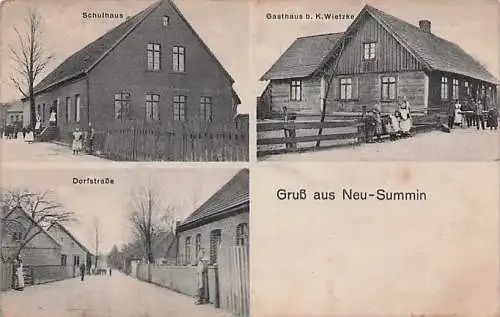 sehr seltene alte orig. AK Neu Summin Nowy Sumin b Tuchel Polnisch Cekzin Konitz Bromberg Preußisch Stargard Schleibitz Czersk Graudenz Danzig Westpreussen Gasthaus K. Wietzke Schule Dorfstrasse Vorkrieg