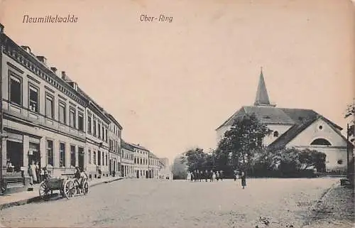 alte orig. AK Neumittelwalde Międzybórz b Ostrowo Schlesien Breslau Gross Wartenberg Syców Schildberg Szene am Ober- Ring Oberring 1918 Vorkrieg