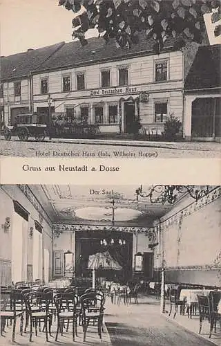 alte orig. AK Neustadt Dosse b Kyritz Wusterhausen a. Dosse Breddin Zernitz Hotel Deutsches Haus Inh. Wilhelm Hoppe Saal 1912 Vorkrieg