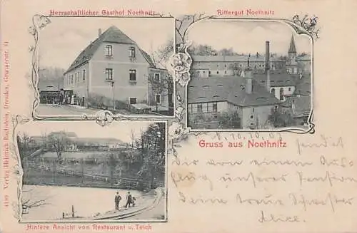 alte orig. AK Noethnitz Nöthnitz b Bannewitz Rabenau Dresden Plauen Freital Prohlis Possendorf Kreischa Rittergut Herrschaftlicher Gasthof Teich 1903 Vorkrieg