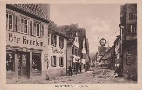 alte orig. AK Niederstetten b Mergentheim Schrozberg Blaufelden Weikersheim Gerabronn Hauptstrasse Laden Chr. Knenlein Druckerei Buchhandlung Vorkrieg
