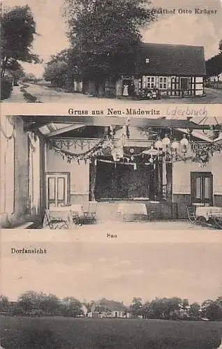 alte orig. AK Neu Mädewitz Neumädewitz Oderbruch Oderaue b Neulewin Wriezen Zäckerick Altreetz Güstebiese Gasthof Otto Krüger Saal Dorfansicht 1919 Vorkrieg