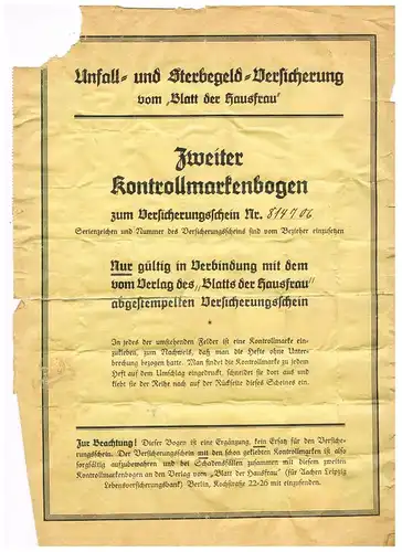 Zugabe für Ullsteins `Blatt der Hausfrau` 1926