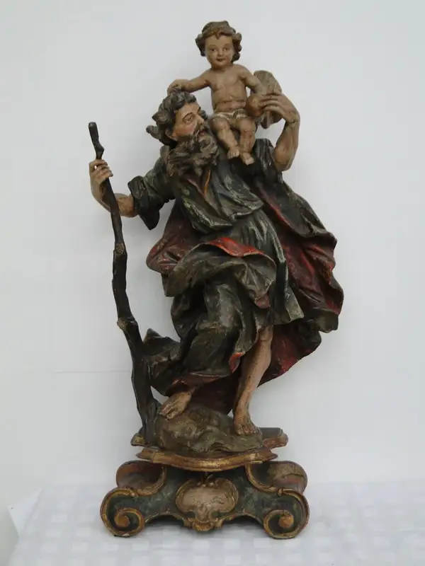 5252D-Holzfigur-Hl. Christopherus-hangeschnitze Figur-Heiligenfigur-geschnitzt-V 0