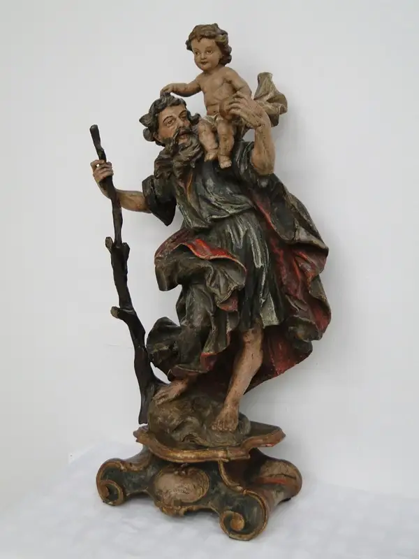 5252D-Holzfigur-Hl. Christopherus-hangeschnitze Figur-Heiligenfigur-geschnitzt-V 3