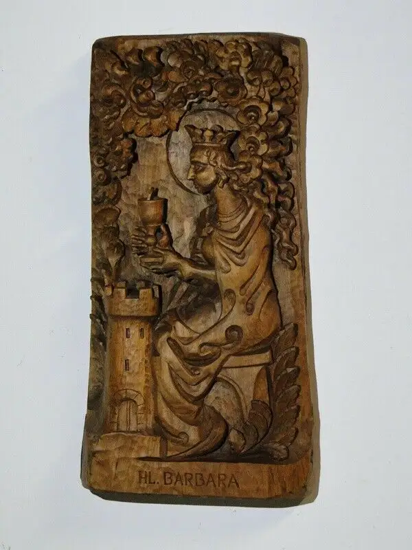 3567D-Holzschnitzerei-Relief-Heilige Barbara-schöne Holzarbeit-Schnitzerei-Hl.Ba 0