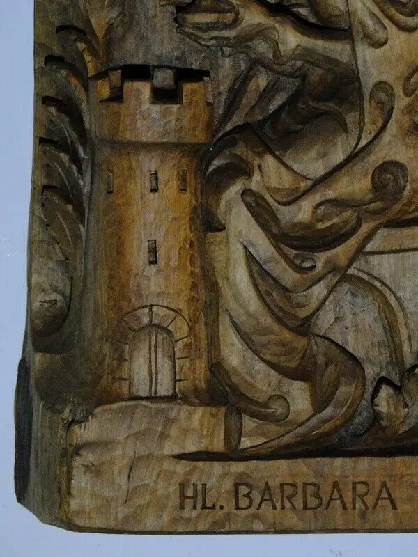 3567D-Holzschnitzerei-Relief-Heilige Barbara-schöne Holzarbeit-Schnitzerei-Hl.Ba 3