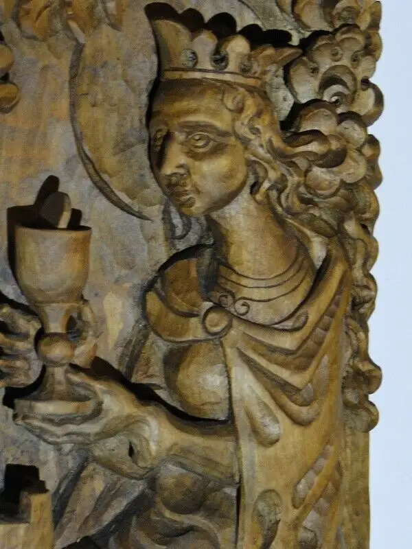 3567D-Holzschnitzerei-Relief-Heilige Barbara-schöne Holzarbeit-Schnitzerei-Hl.Ba 6