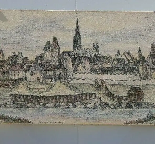 6015-Gemälde-Papier auf Holz-Federzeichnung-Wien um 1480-signiert A.Palisek-Dati 2