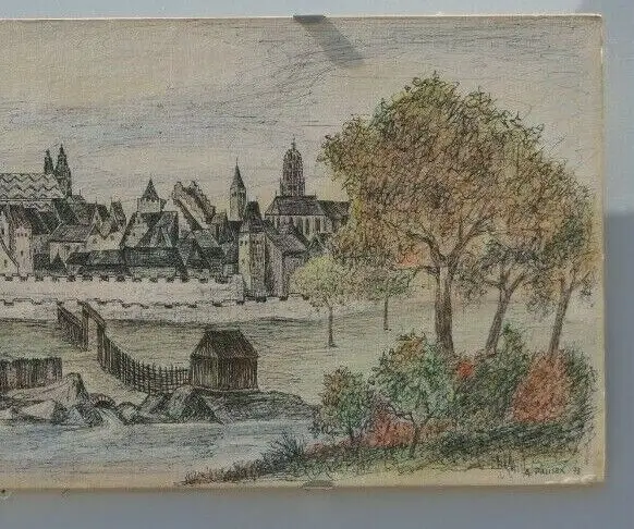 6015-Gemälde-Papier auf Holz-Federzeichnung-Wien um 1480-signiert A.Palisek-Dati 3