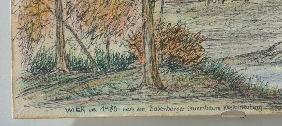6015-Gemälde-Papier auf Holz-Federzeichnung-Wien um 1480-signiert A.Palisek-Dati 5