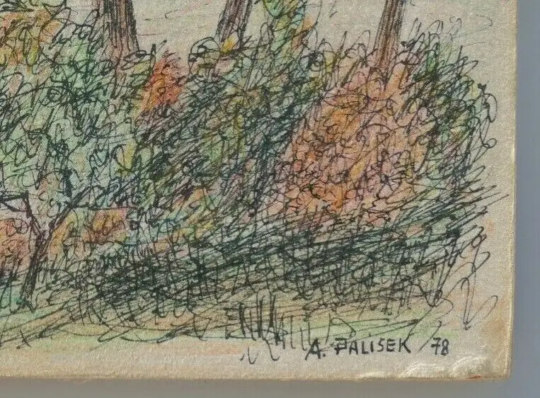 6015-Gemälde-Papier auf Holz-Federzeichnung-Wien um 1480-signiert A.Palisek-Dati 6
