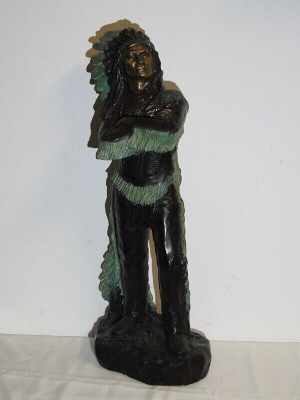5929-Bronzefigur-Indianer-Figur-Dekorstück-stehender Indianerhäuptling-Statue- 5