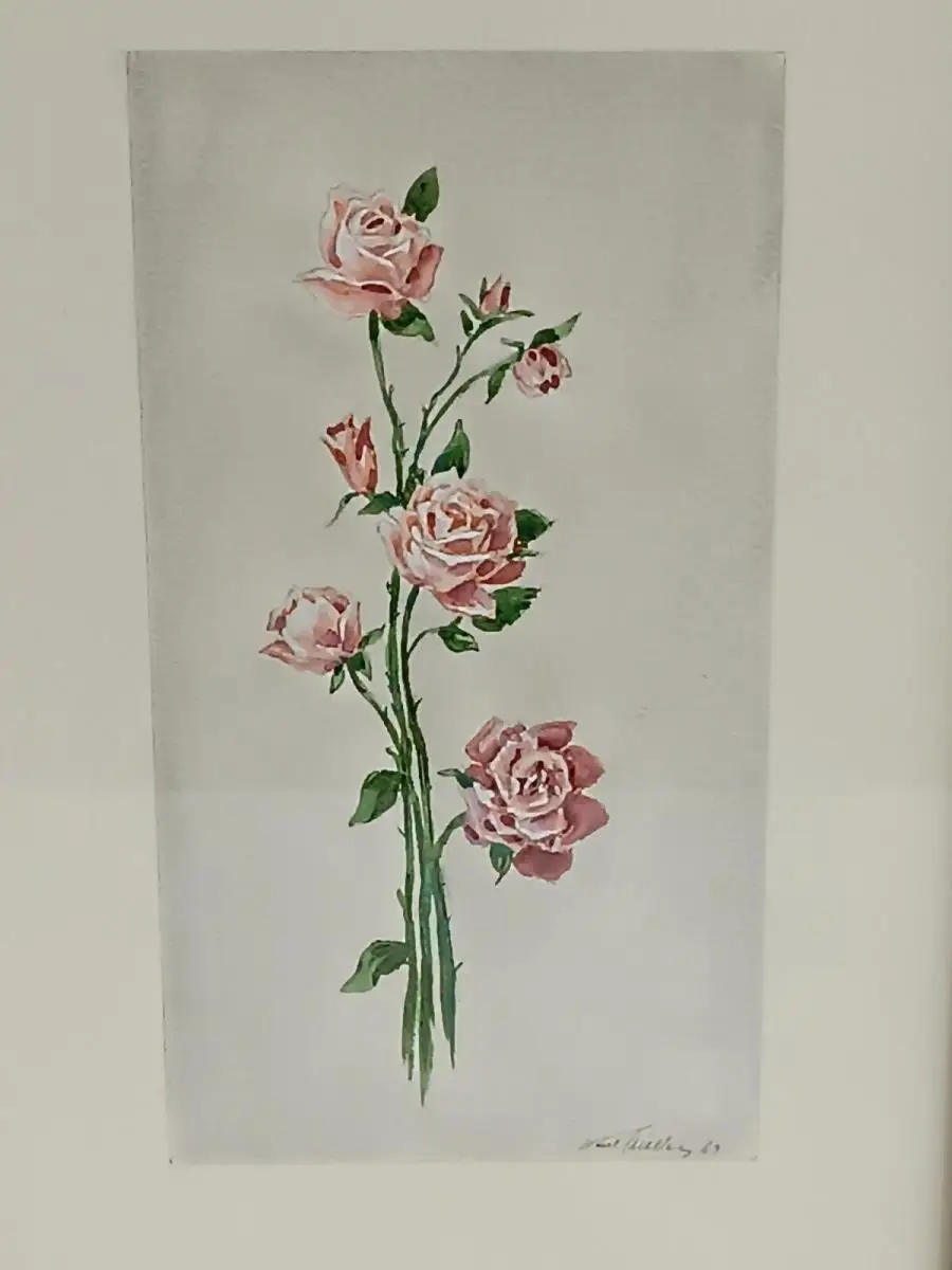 H234-Blumenbild-Gemälde-Bild-Rosen-Aquarell-signiert-gerahmt-datiert- 4