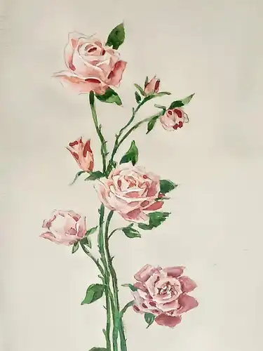 H234-Blumenbild-Gemälde-Bild-Rosen-Aquarell-signiert-gerahmt-datiert-