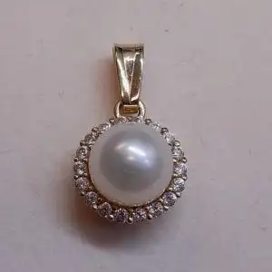 Kettenanhänger mit Perle und Diamanten - 14 Karat - Gelbgold - 585 Echtgold - Goldanhänger