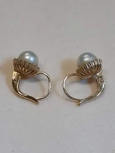 Ohrringe mit Perlen und Diamanten - 14 Karat - Ohrgehänge - 585 Echtgold - Ohrschmuck