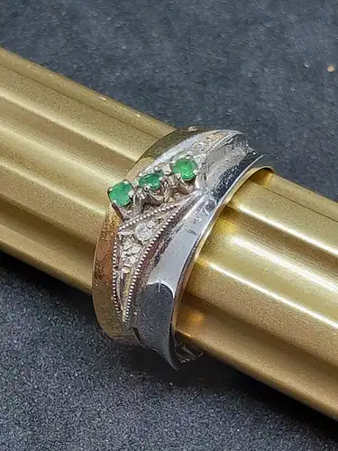 Damenring - Smaragd - Diamantsplitter - Bicolor - 14 Karat - 585 Echtgold