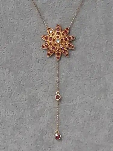 Goldkette - Halskette mit Anhänger - 14 Karat - 585 Echtgold - Rubine - Kette