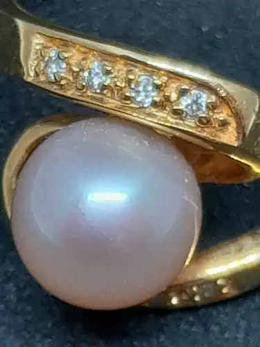 Goldring mit Perle und Diamanten - 14 Karat - Gelbgold - Ring - 585 Echtgold