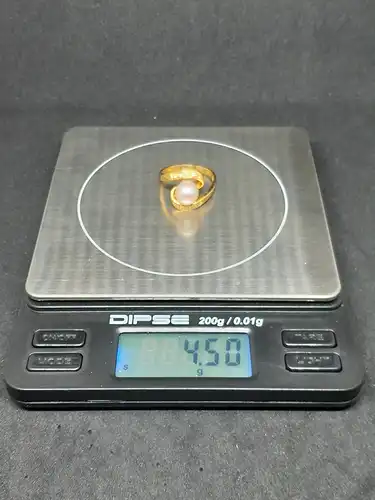 Goldring mit Perle und Diamanten - 14 Karat - Gelbgold - Ring - 585 Echtgold