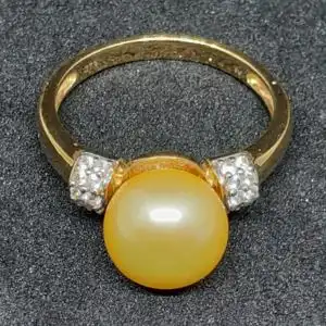 Goldring mit Perle und Saphir Besatz - 9 Karat - Gelbgold - Ring - 375 Echtgold