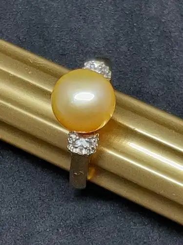 Goldring mit Perle und Saphir Besatz - 9 Karat - Gelbgold - Ring - 375 Echtgold