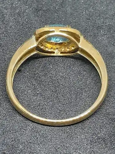 Goldring mit blauem Topas und Diamanten - 9 Karat - Gelbgold - 375 Echtgold