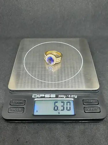 Goldring mit Tansanit und Diamanten - 14 Karat - Gelbgold - 585 Echtgold - Ring