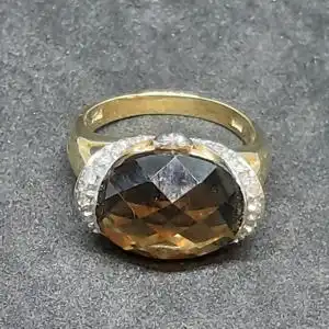 Goldring mit Rauchquarz und Diamanten - 9 Karat - Ring - Gelbgold 375 Echtgold
