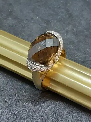 Goldring mit Rauchquarz und Diamanten - 9 Karat - Ring - Gelbgold 375 Echtgold