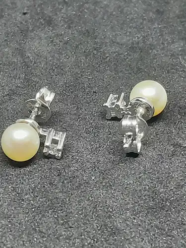 Ohrstecker mit Perlen &amp; Diamanten - Gold Ohrstecker - 14 Karat - 585 Echtgold - Ohrstecker - Ohrringe