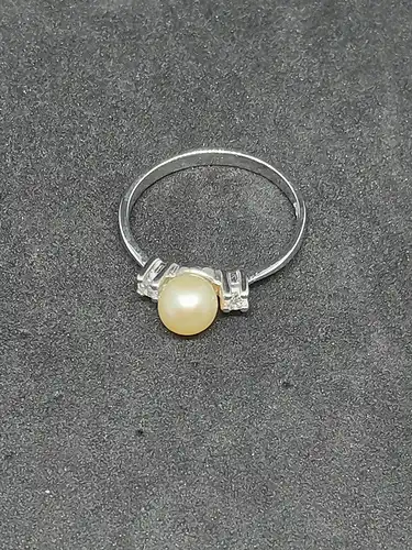 Goldring mit einer Perle &amp; Diamanten - 14 Karat - 585 Echtgold - Ring - Goldring